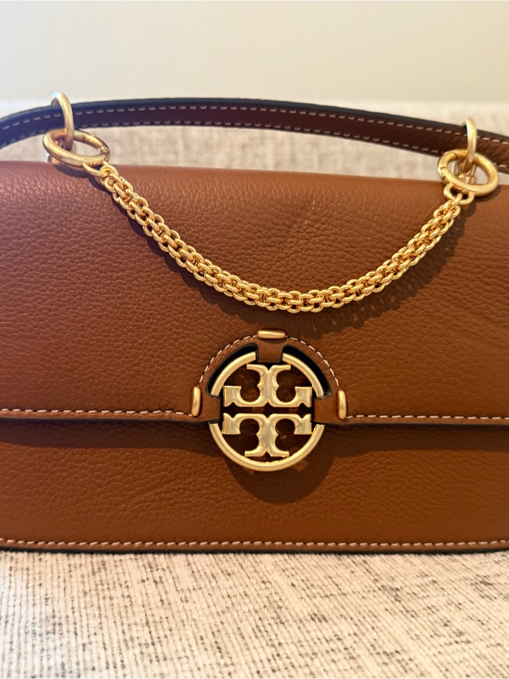 Tory Burch Miller Caramel Leather Crossbody with Gold Chain and Logo - Mini - Picture 6 of 8